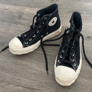 Suede braided platform high top converse